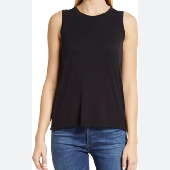 Halogen Black Sleeveless Crew Neck Tank Tops Women's Size M - Picture 1 of 8